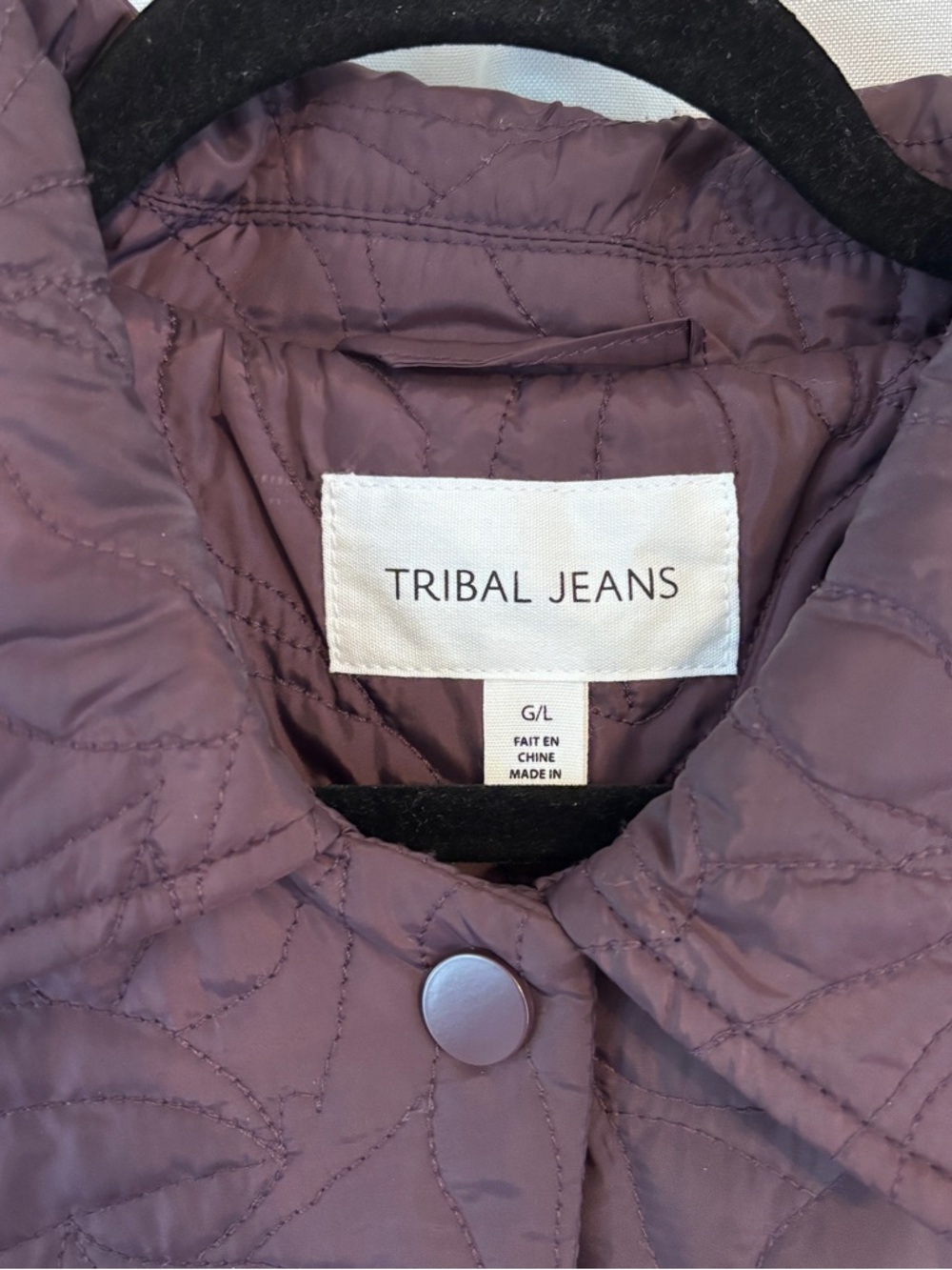Tribal Jeans Quilted Long-Sleeve Puffer Shacket - Plum, Size Large. - Picture 6 of 11
